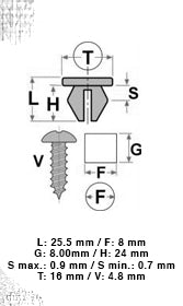 10 15212 Madrevite in plastica
ALFA ROMEO LANCIA FIAT
8X25,5 T16