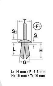 10 16812 Rivetto a pressione plastica
MERCEDES
6,5X14 T16