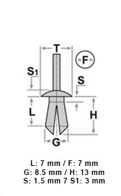 10 17012 Rivetto a pressione plastica
FIAT ABARTH LANCIA ALFA ROMEO PEUGEOT