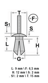 10 01712 Rivetto a pressione plastica
ALFA ROMEO FIAT LANCIA
6,5X9 T15