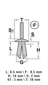 10 03612 Rivetto a pressione plastica
RENAULT OPEL DACIA NISSAN
8,5X8,5 T18