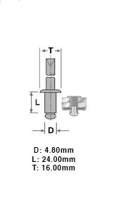 10 06712 Rivetto Metallico
Multigrip FIAT ALFAROMEO
4,8X24 T16