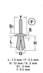 10 10012 Rivetto a pressione plastica
ALFA ROMEO PEUGEOT
5,5X7,5 T9,5