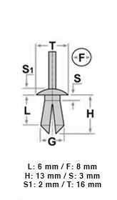 10 13812 Rivetto a pressione plastica
ALFA ROMEO FIAT LANCIA
8X6 T16