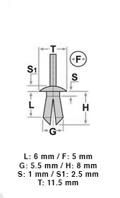 10 20812 Rivetto a pressione plastica
TOYOTA 
5X6 T11,5