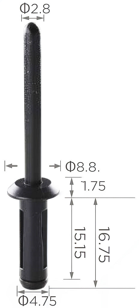 10 33612 Rivetto Plastica
4,8X15,3 T8,9