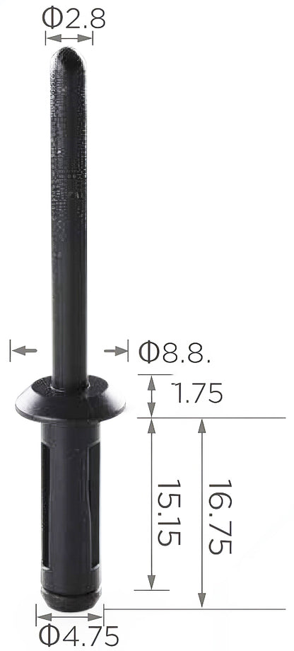 10 33612 Rivetto Plastica
4,8X15,3 T8,9